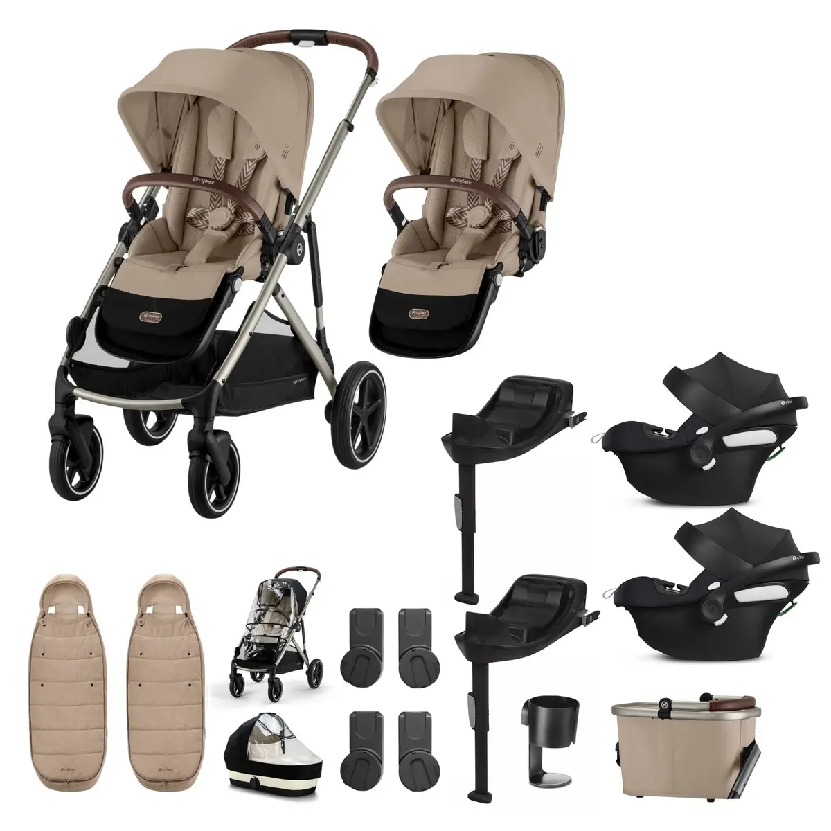 Cybex Gazelle S Twin Comfort Pushchair Bundle - Almond Beige 1