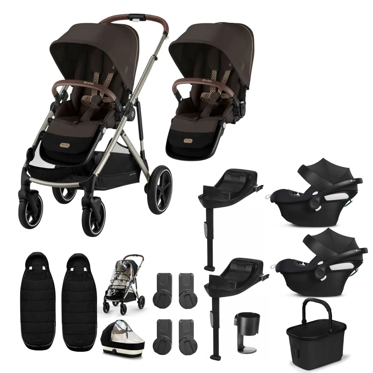 Cybex Gazelle S Twin Comfort Pushchair Bundle - Chocolate Brown 1