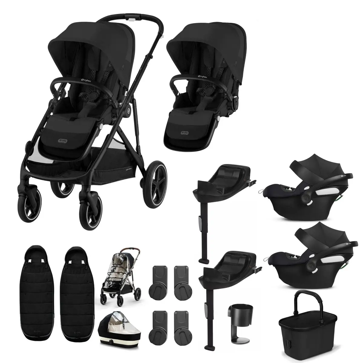 Cybex Gazelle S Twin Comfort Pushchair Bundle - Moon Black 1
