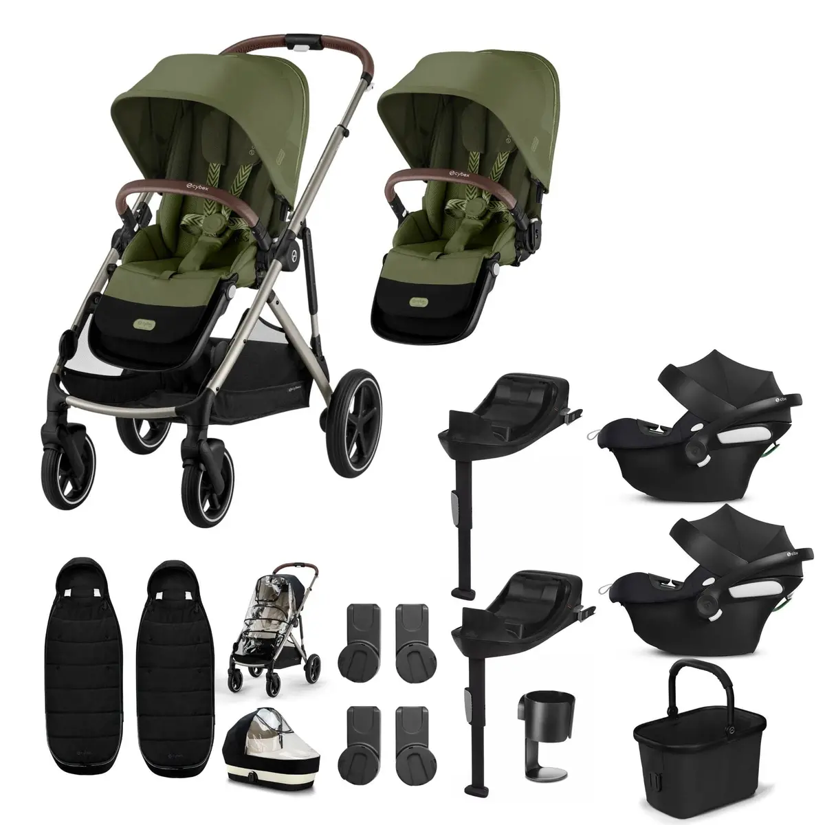 Cybex Gazelle S Twin Comfort Pushchair Bundle - Moss Green 1