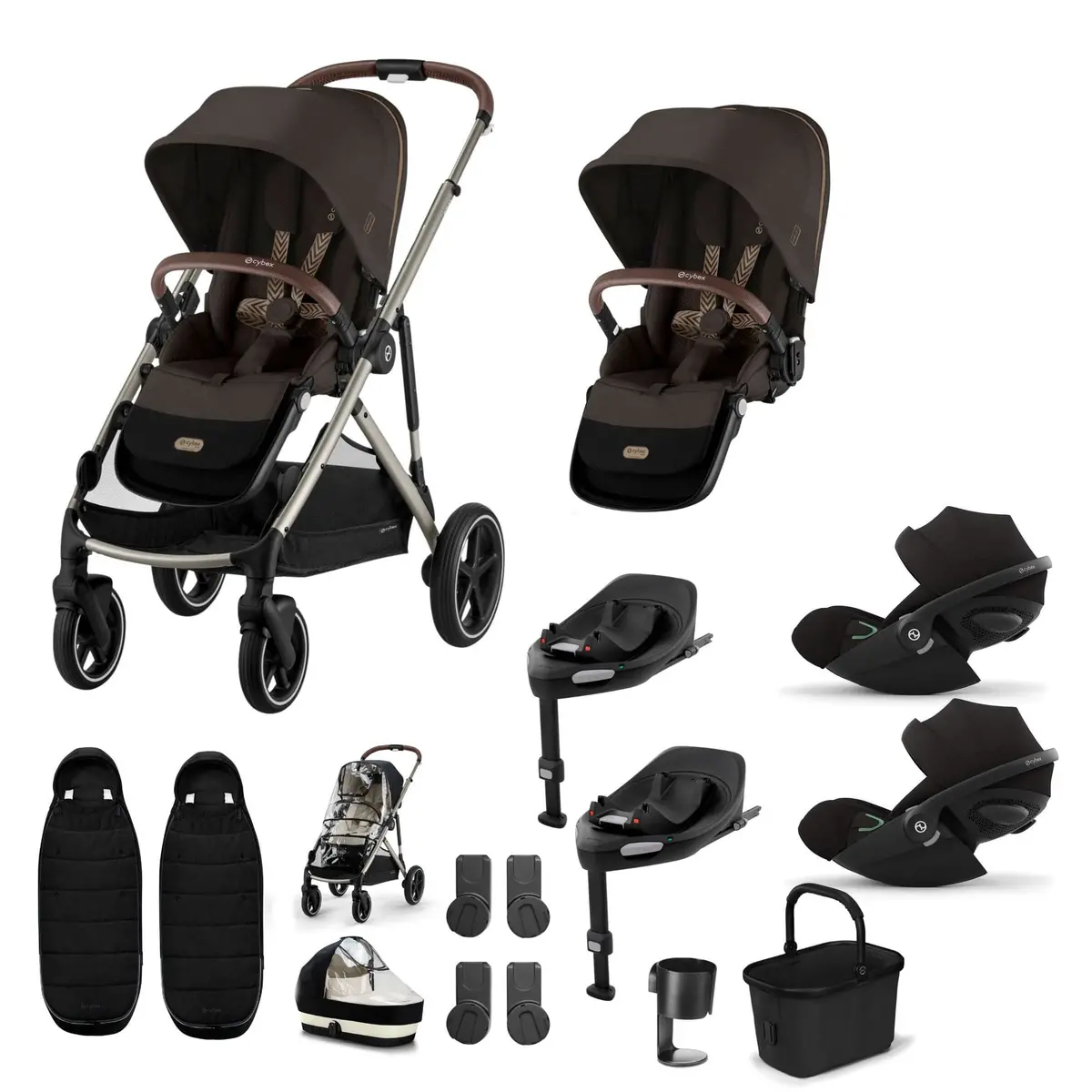 Cybex Gazelle S Twin Luxury Pushchair Bundle - Chocolate Brown 1