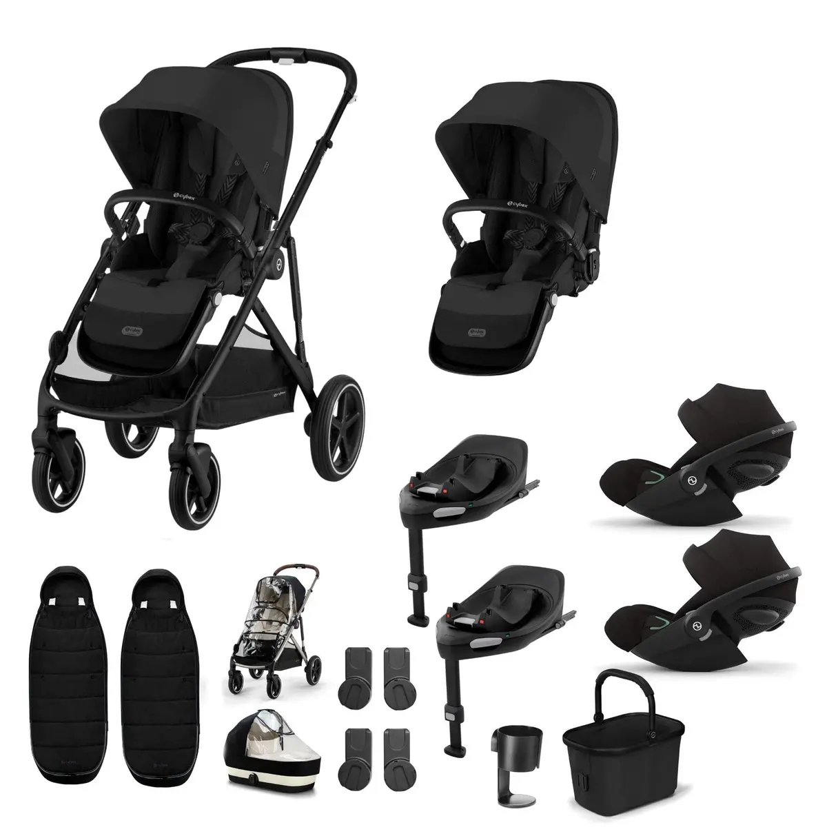 Cybex Gazelle S Twin Luxury Pushchair Bundle - Moon Black 1