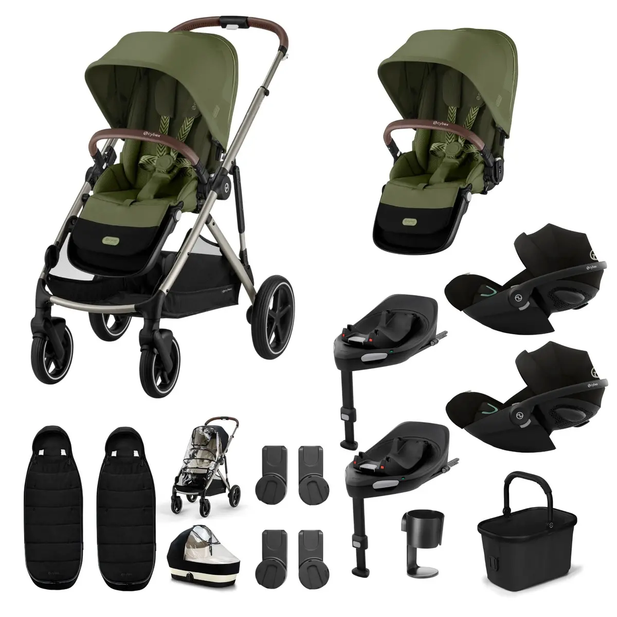 Cybex Gazelle S Twin Luxury Pushchair Bundle - Moss Green 7