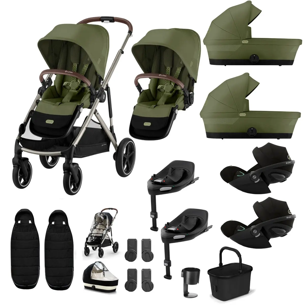 Cybex Gazelle S Twin Luxury Pushchair Bundle - Moss Green 4