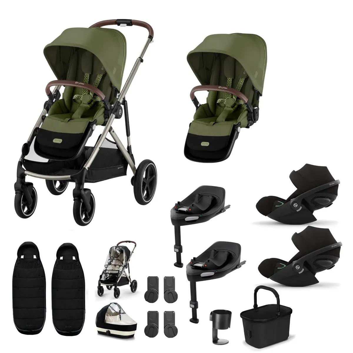 Cybex Gazelle S Twin Luxury Pushchair Bundle - Moss Green 1