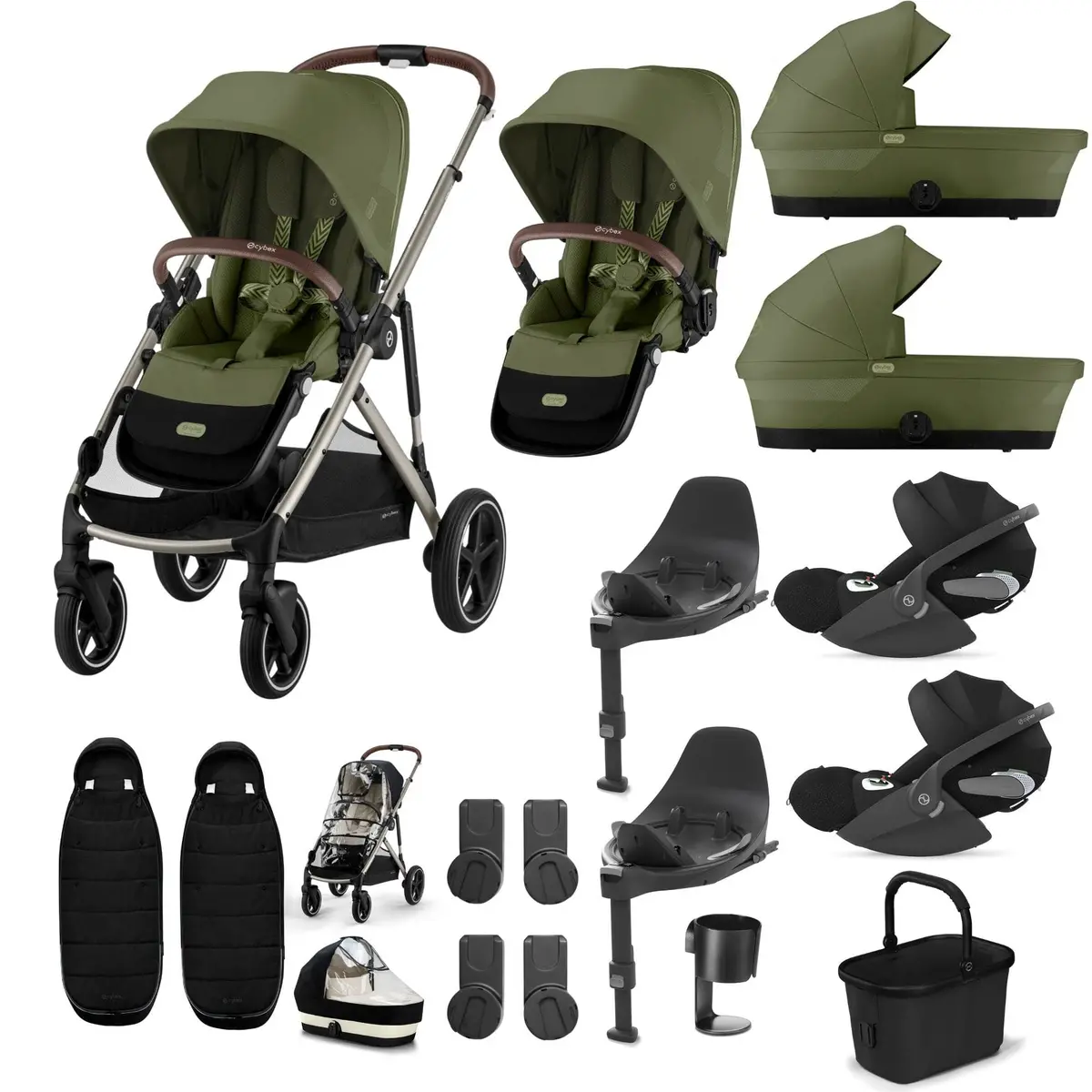 Cybex Gazelle S Twin Luxury Pushchair Bundle - Moss Green 6