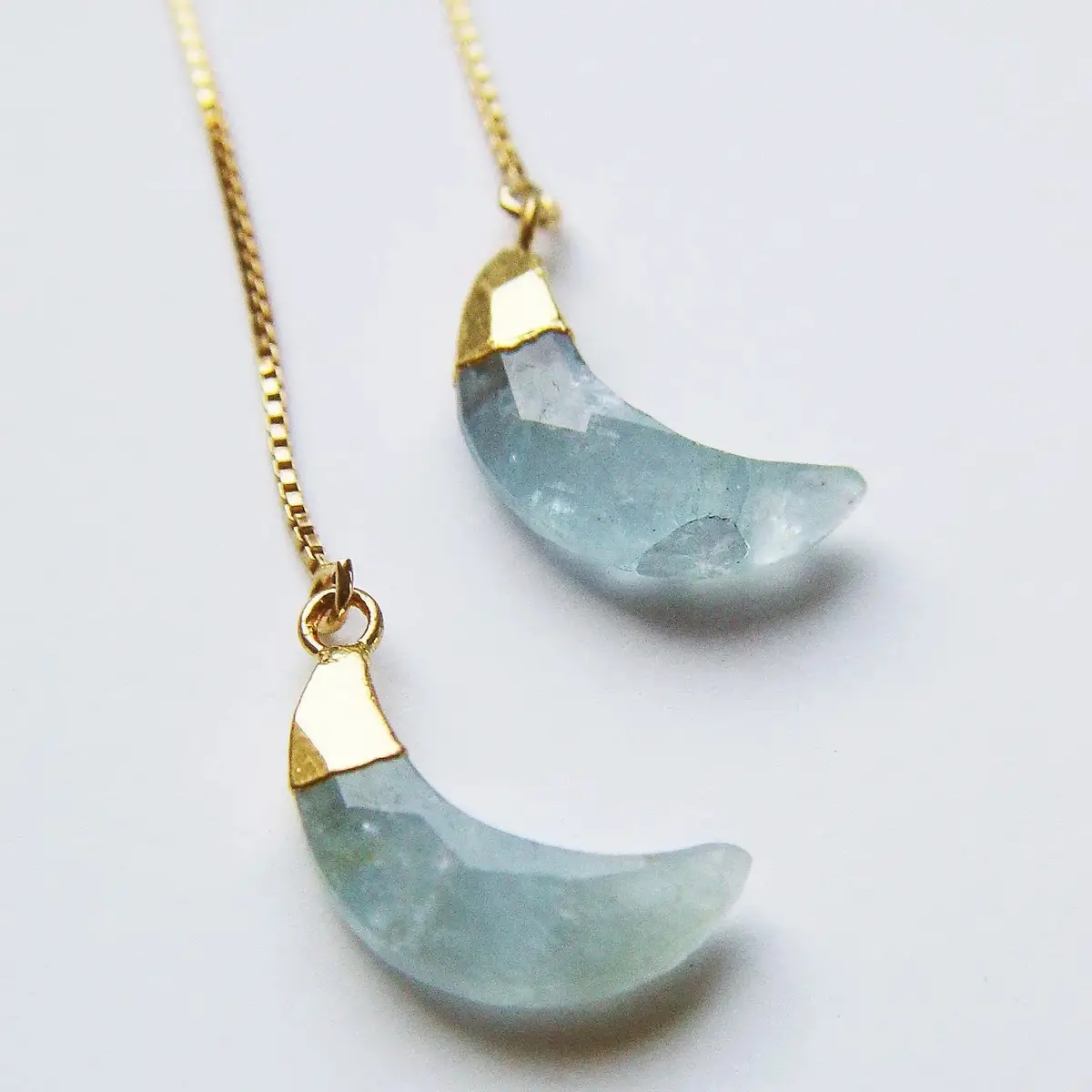 Aquamarine Moon Threader Earrings 1