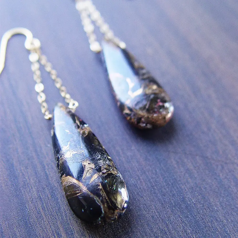 Obsidian Gold Chain Drop Earrings 1