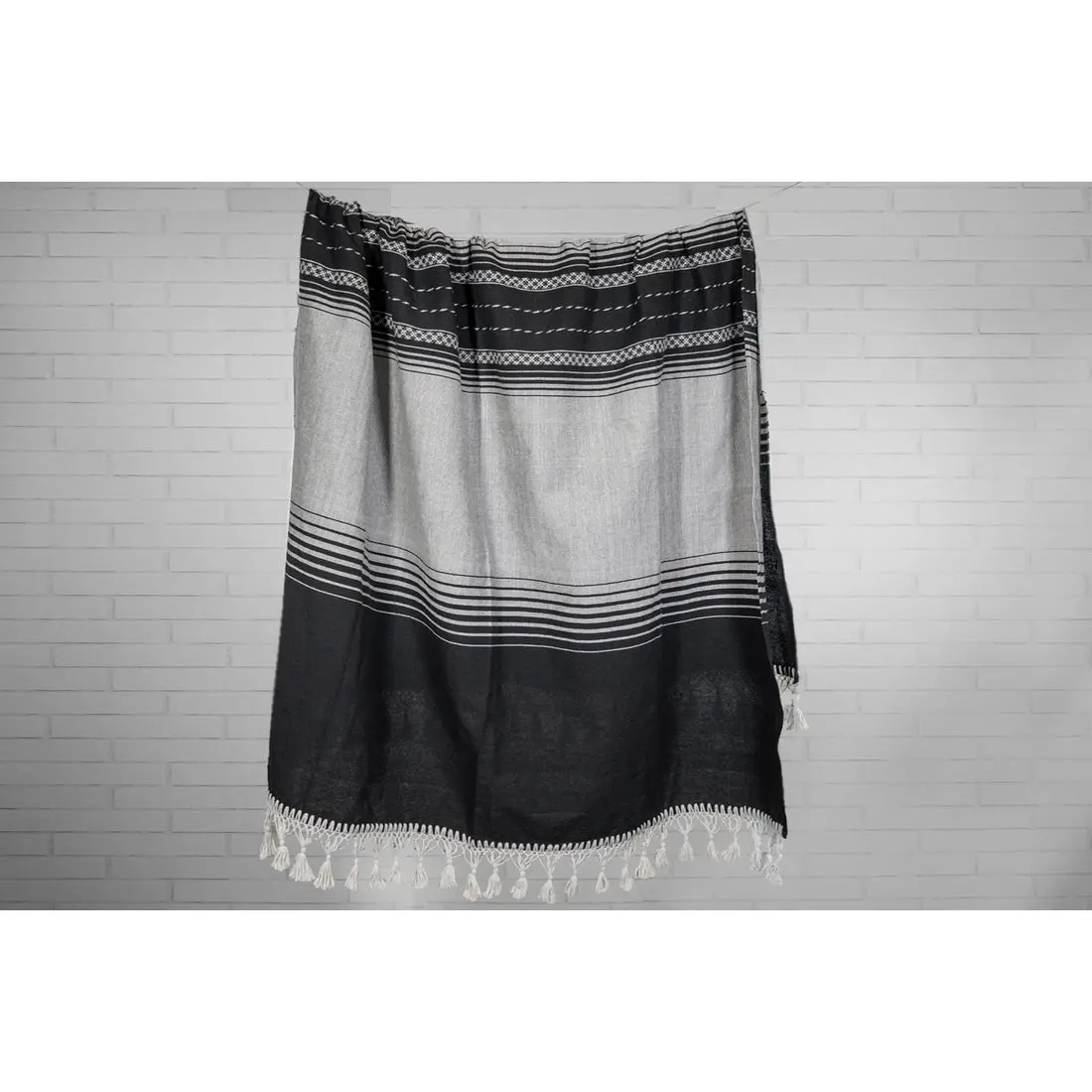 Oaxacan Hand Loomed Blanket - Black/Grey 1
