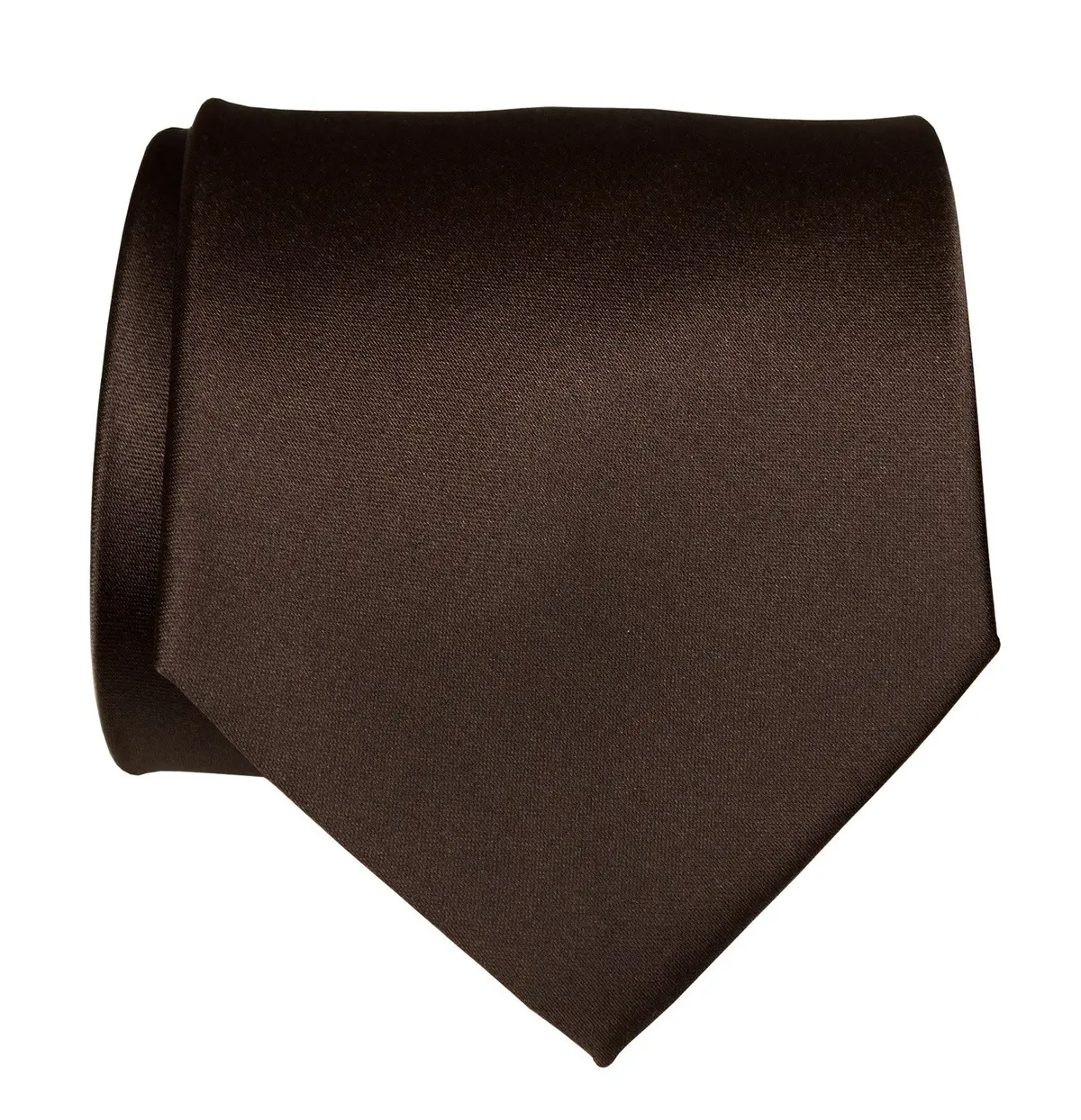 Dark Brown Necktie. Solid Color Satin Finish Tie, No Print 1
