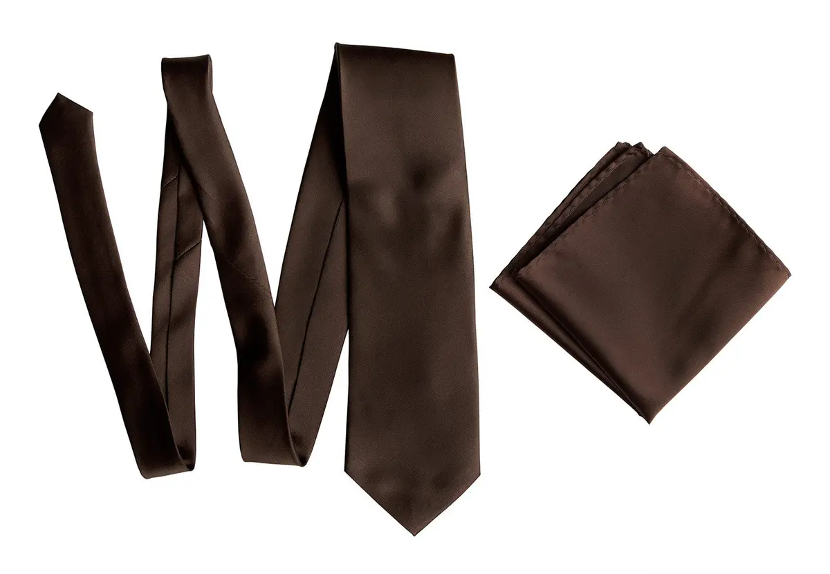 Dark Brown Necktie. Solid Color Satin Finish Tie, No Print 6