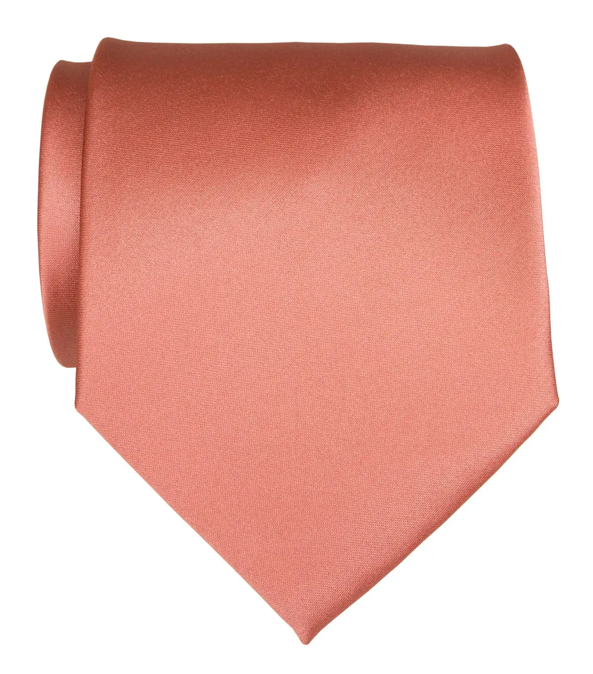 Dark Salmon Necktie. Medium Pink Solid Color Satin Finish Tie, No Print 1