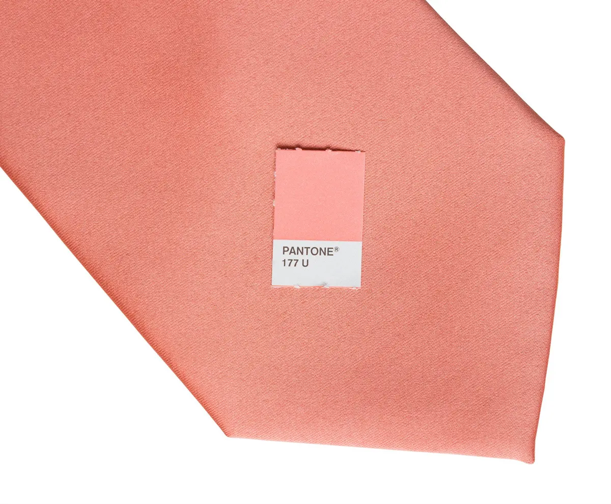Dark Salmon Necktie. Medium Pink Solid Color Satin Finish Tie, No Print 2
