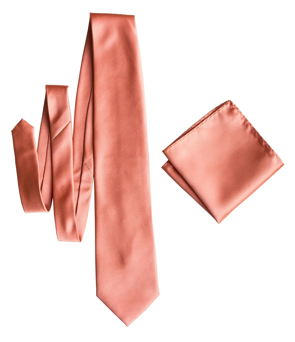 Dark Salmon Necktie. Medium Pink Solid Color Satin Finish Tie, No Print 6