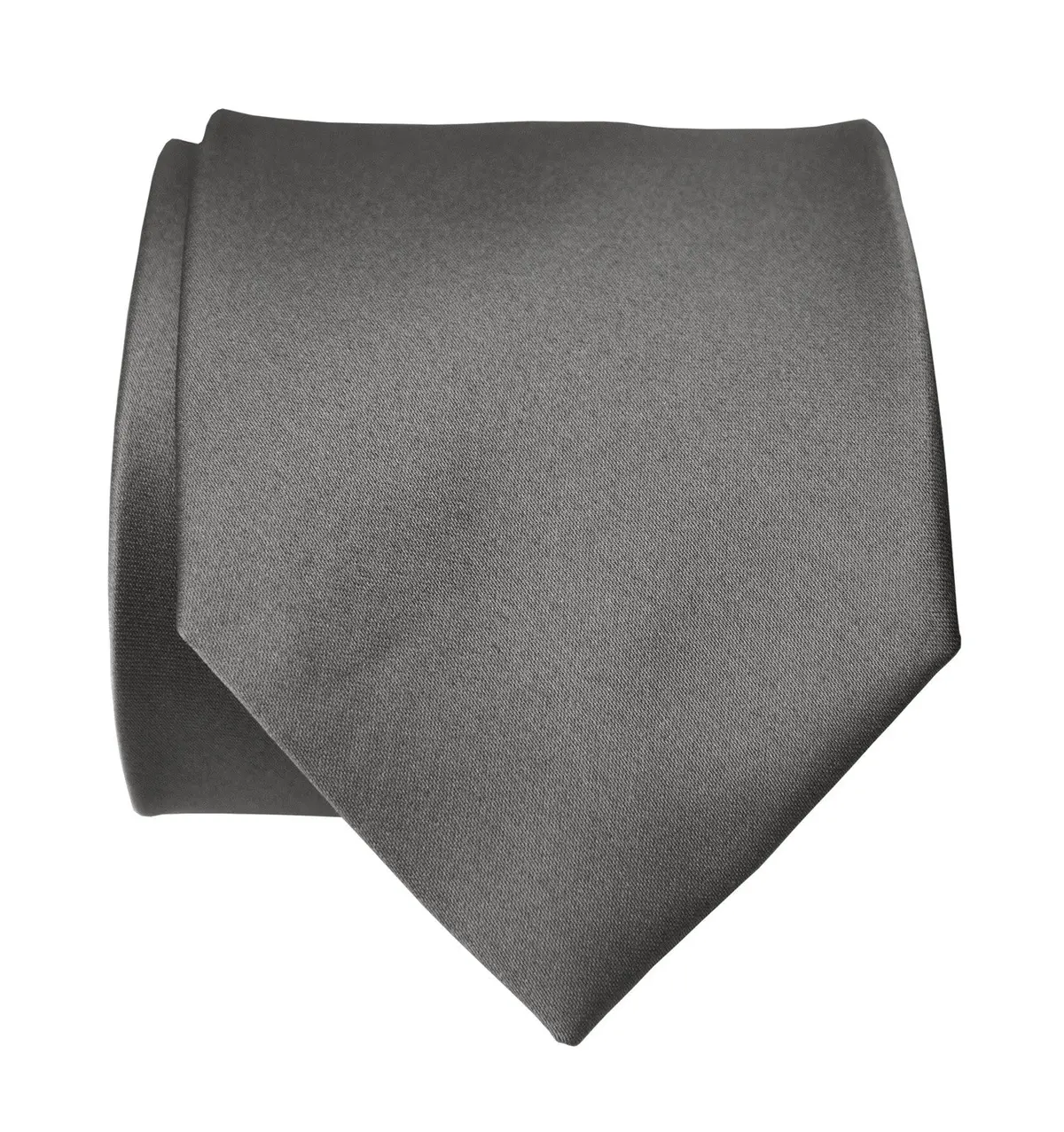 Dark Silver Necktie. Solid Color Medium Grey Satin Finish Tie, No Print 1