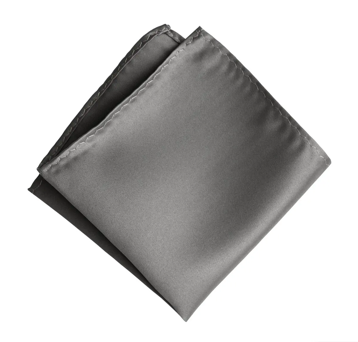Dark Silver Pocket Square. Solid Color Medium Grey Satin Finish, No Print 1