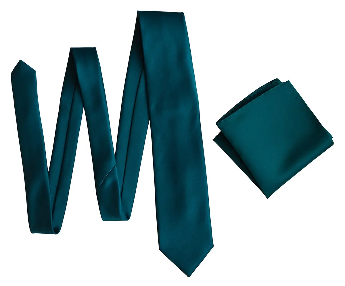 Dark Teal Necktie. Dark Green Solid Color Satin Finish Tie, No Print 5