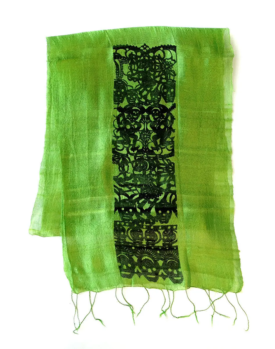 Papel Picado Silk Scarf. Day Of The Dead Paper Cut Flag Print. 2