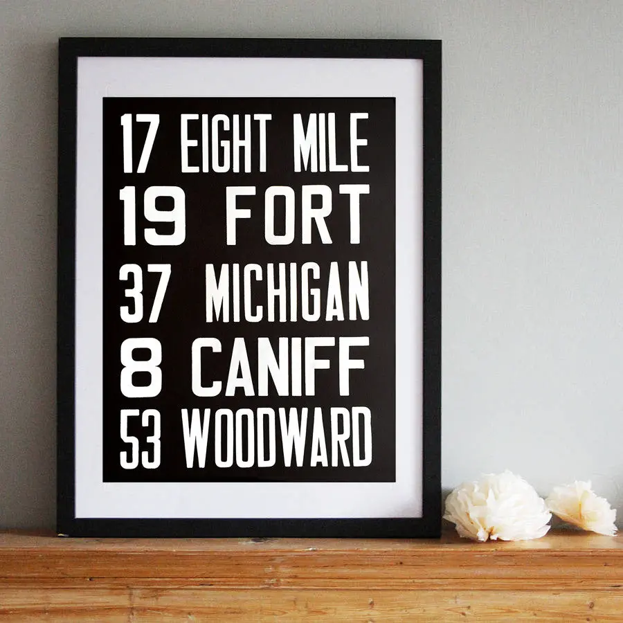 Detroit Bus Scroll Sign, Poster Art Print 1
