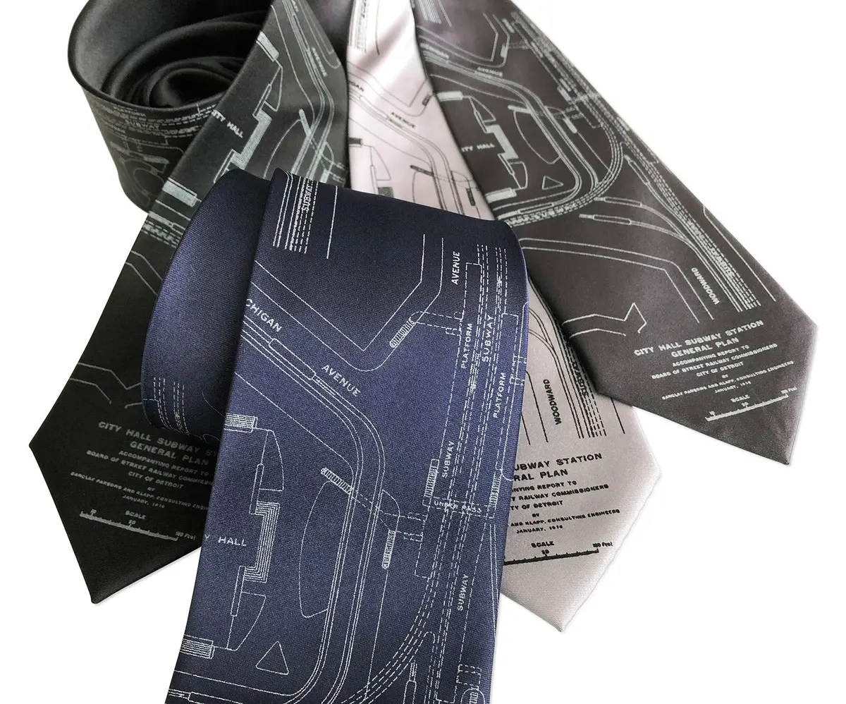 Detroit Subway Map Necktie, 1915 Vintage Map Print Tie 1