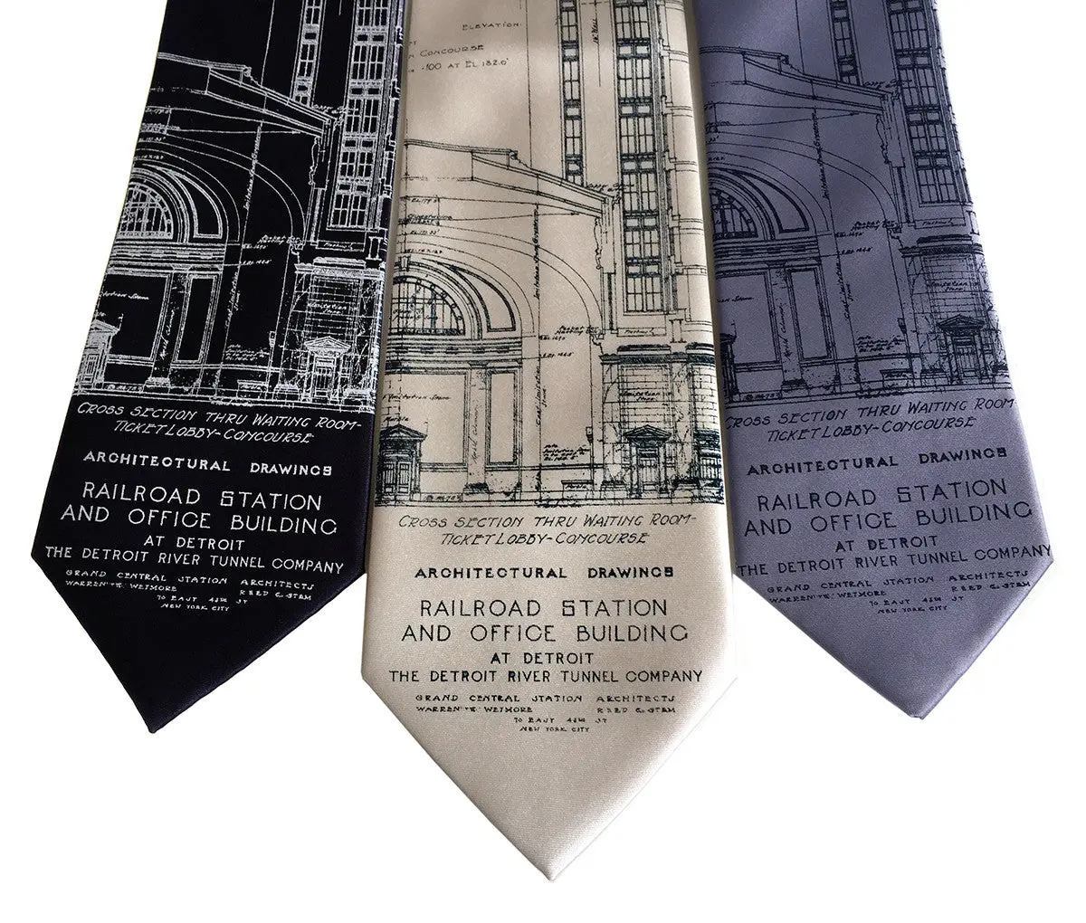 Blueprint Necktie: Detroit Train Station Silk Tie 1