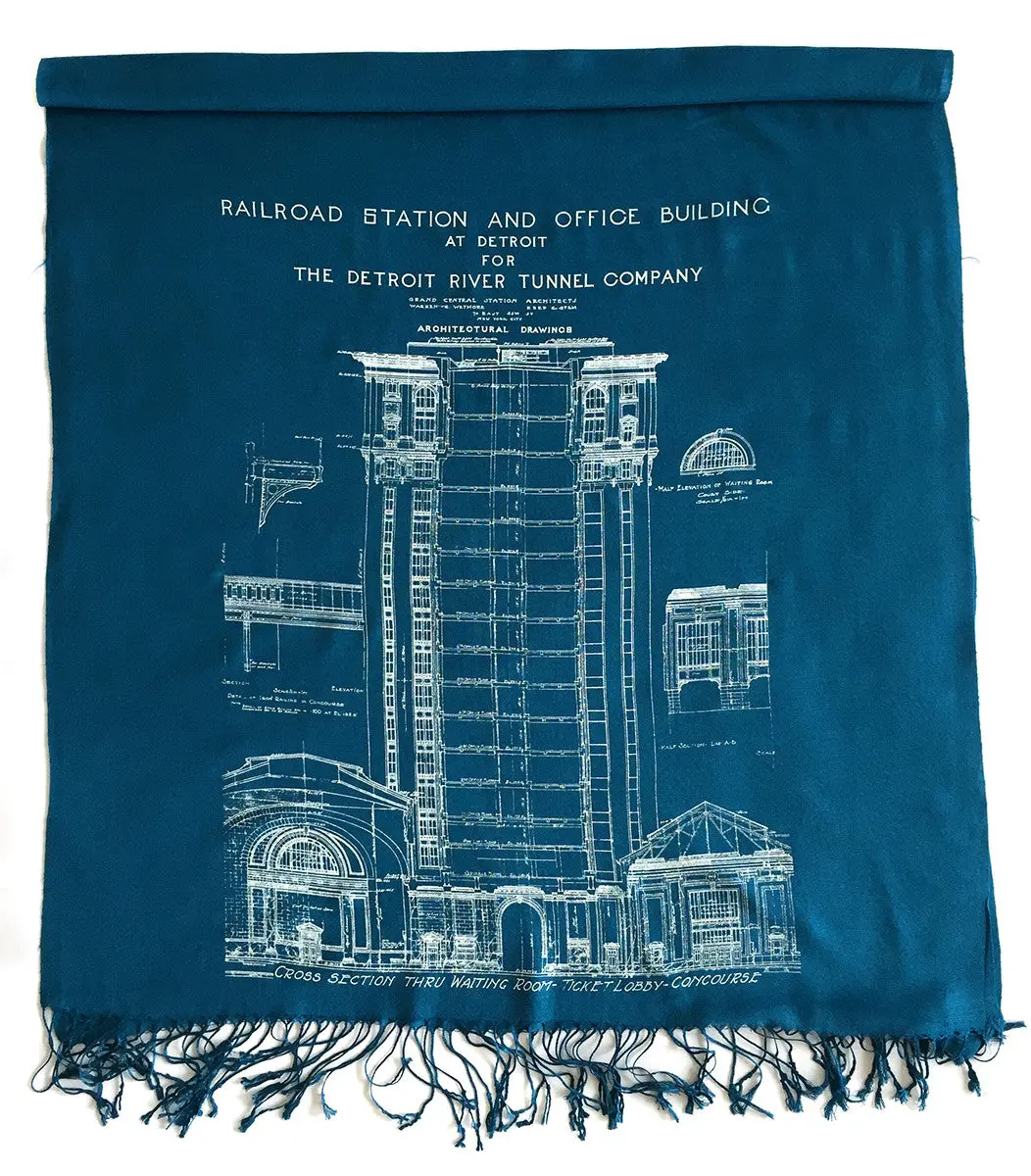 Blueprint Bamboo Scarf. Detroit Train Station Pashmina 2