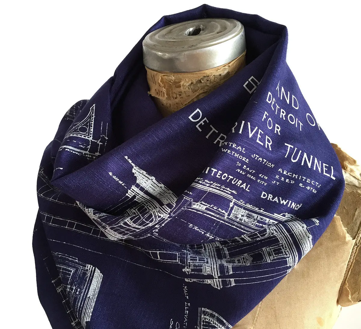 Blueprint Bamboo Scarf. Detroit Train Station Pashmina 1