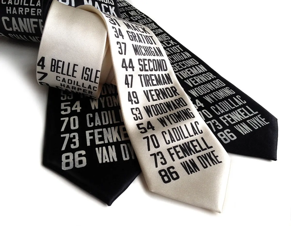 Bus Scroll Necktie: All Detroit Routes, Silk 2