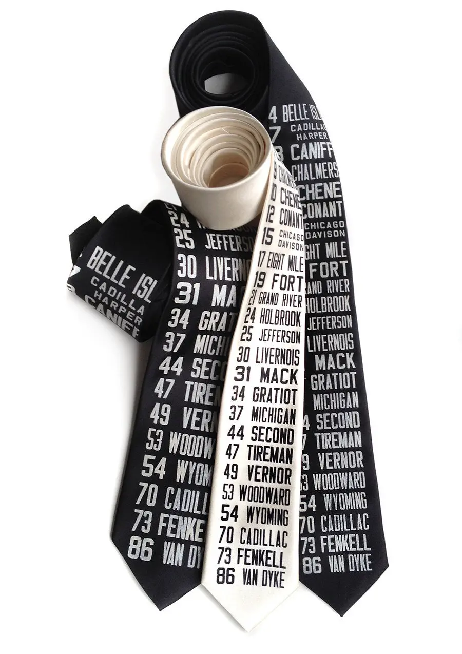 Bus Scroll Necktie: All Detroit Routes, Silk 1