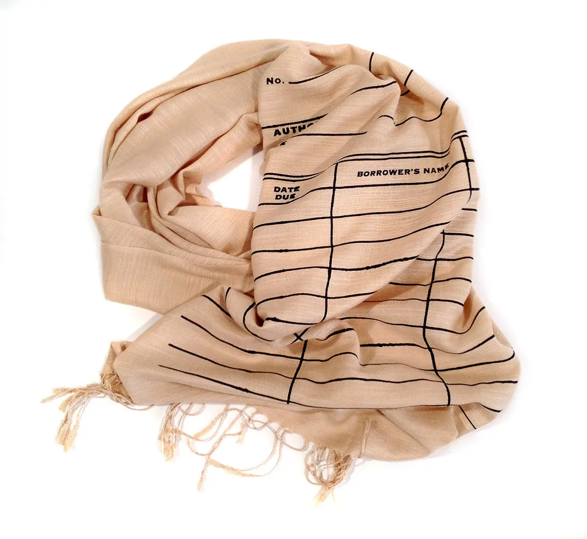 Library Date Due Card Scarf. Linen-Weave Pashmina 1