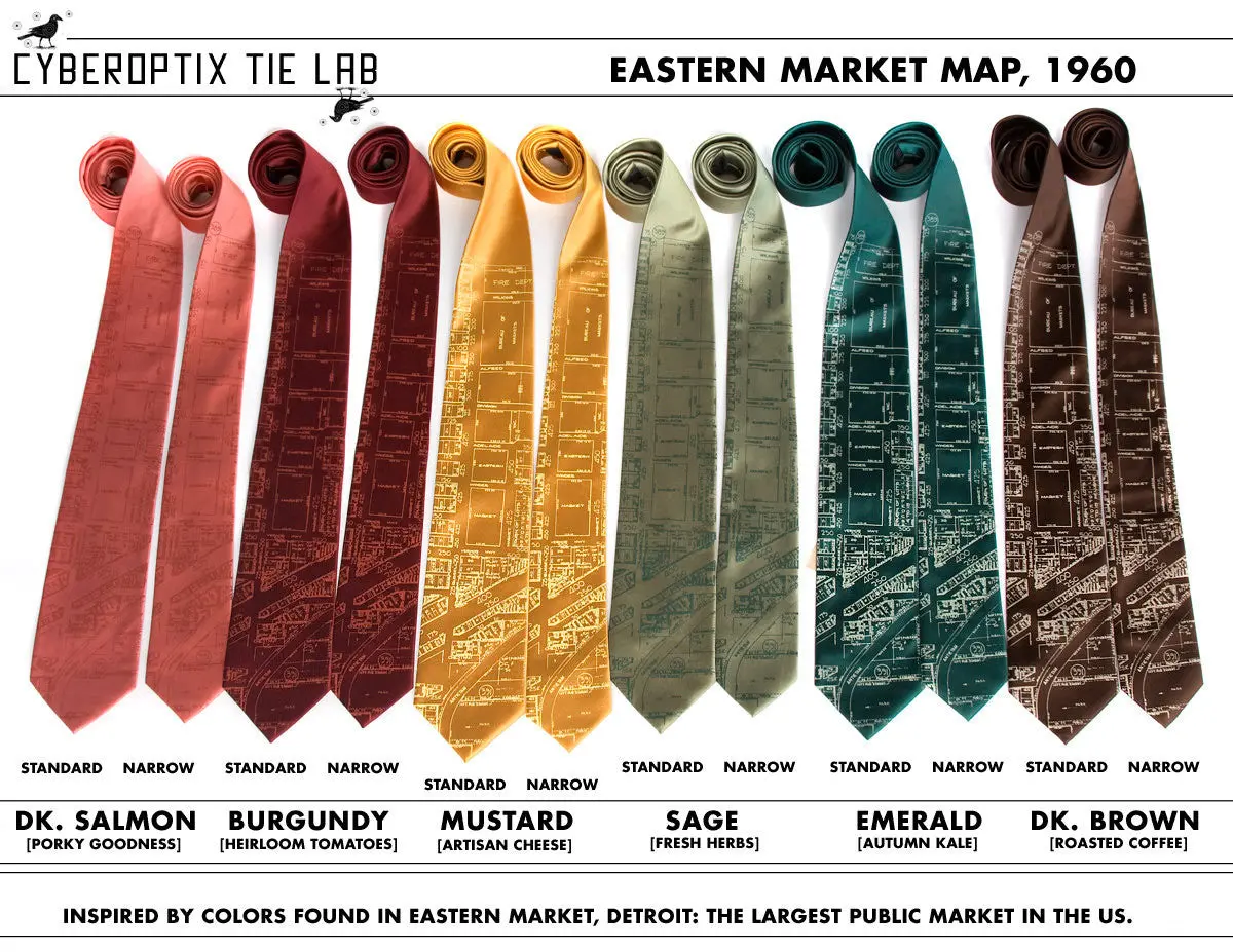 Detroit Map Necktie, Historic Eastern Market Tie 2