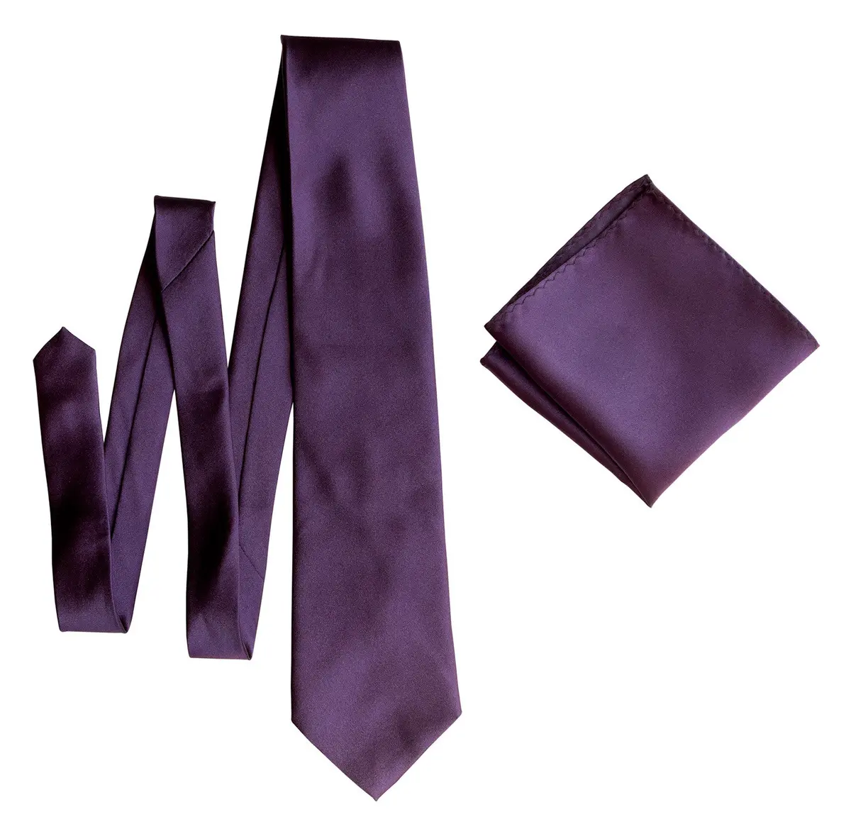 Eggplant Necktie. Dark Purple Solid Color Satin Finish Tie, No Print 6