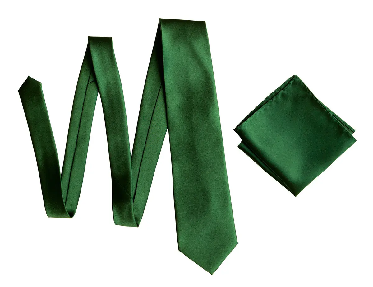 Emerald Green Necktie. Dark Green Solid Color Satin Finish Tie, No Print 6