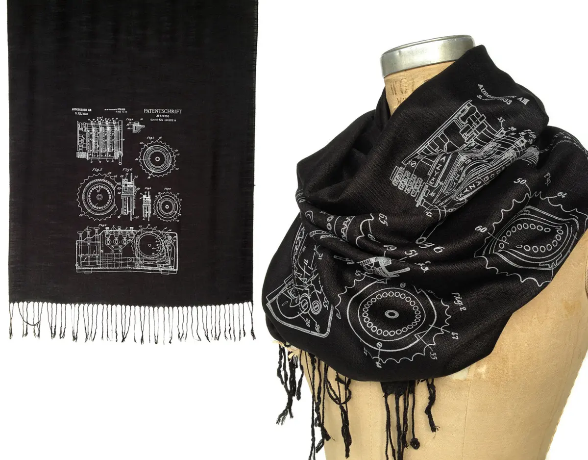 Enigma Machine Scarf, Linen-Weave Pashmina. 2