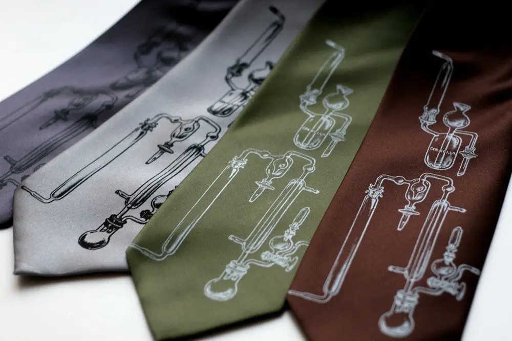 Chemistry Lab Glass Silk Necktie. "Experiment" Test Tubes Tie. 1