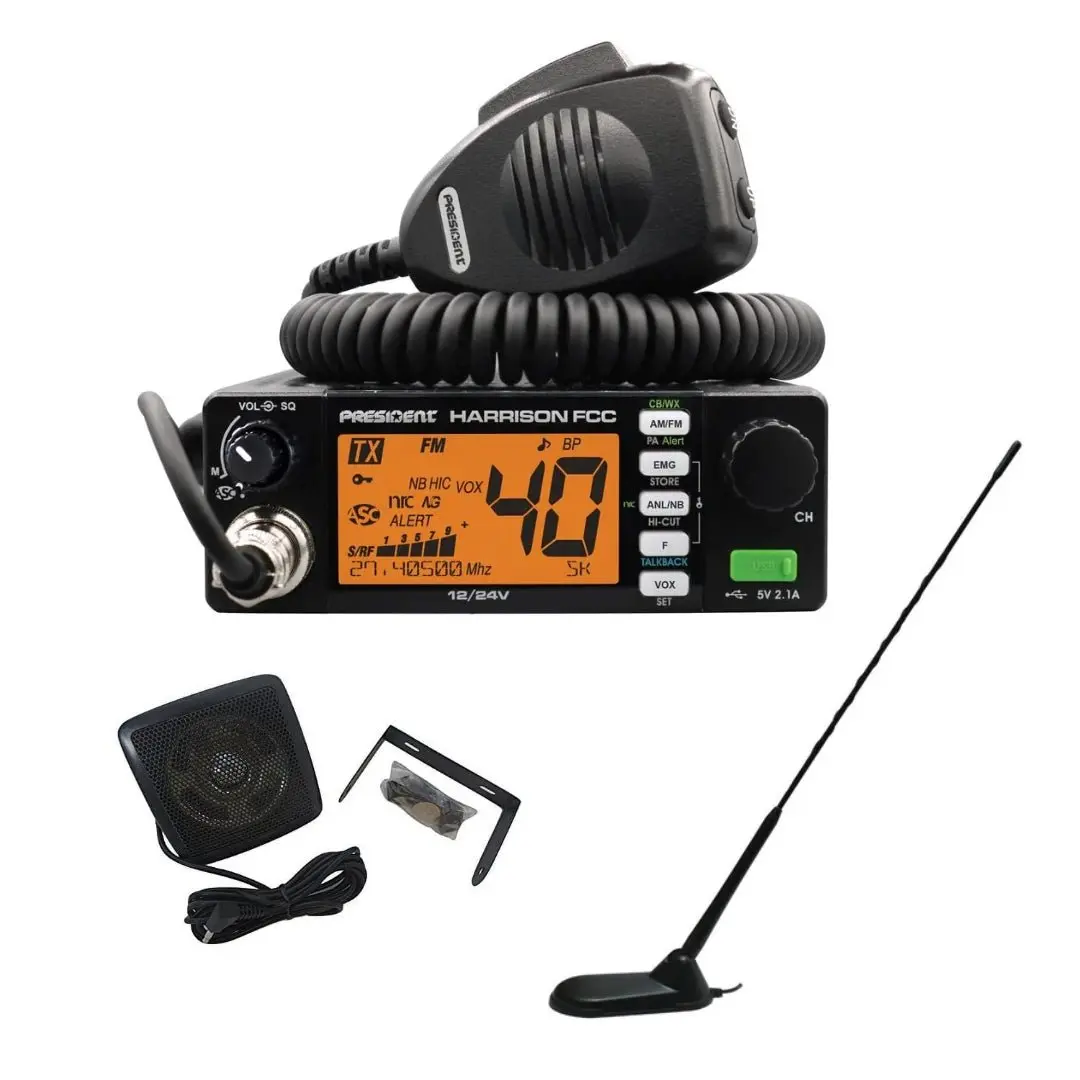 Fcc President Harrison 40 Channel Am/Fm Cb Radio, Virginia Cb Antenna, 3 Inch External Speaker Combo 1
