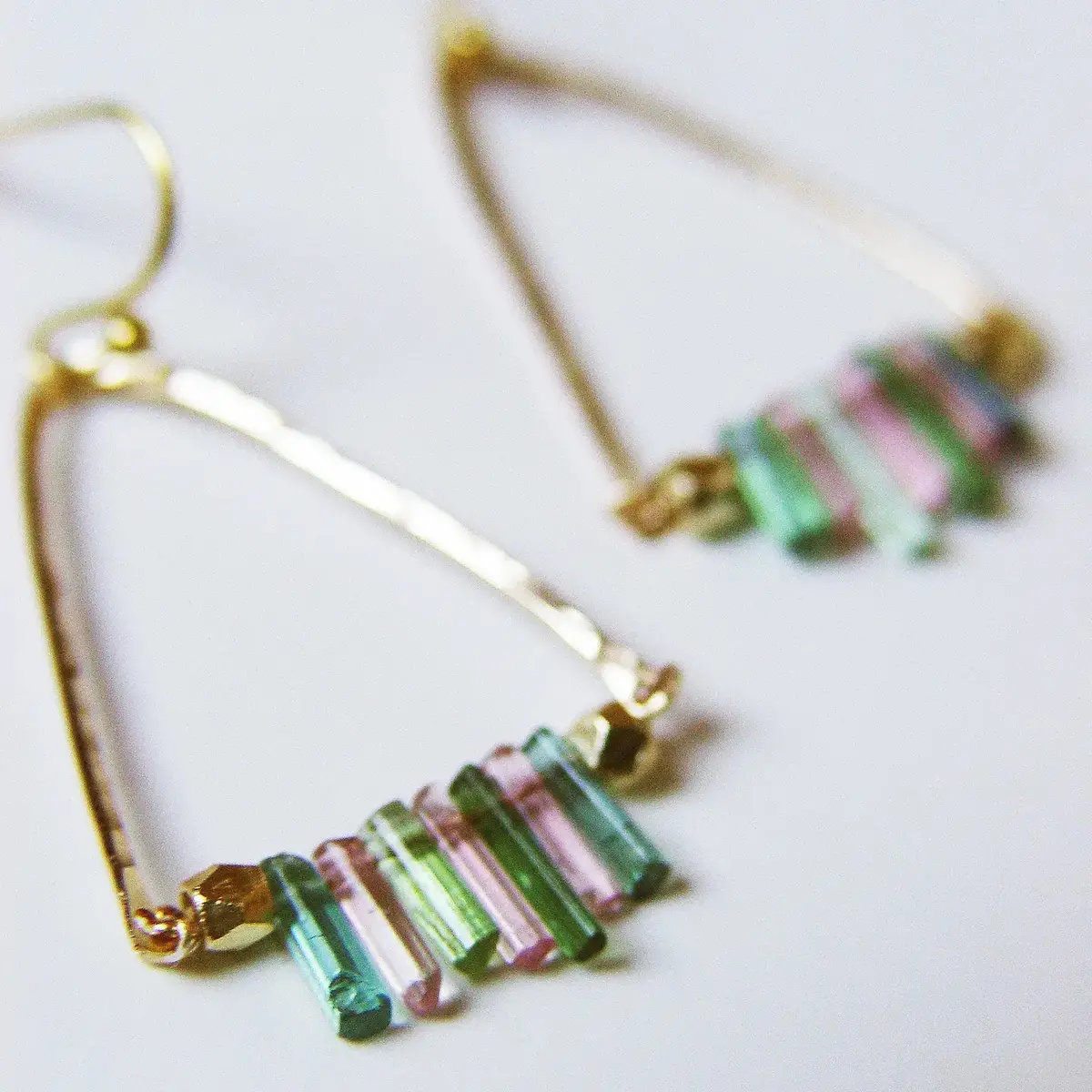 Watermelon Tourmaline Gold Earrings 1