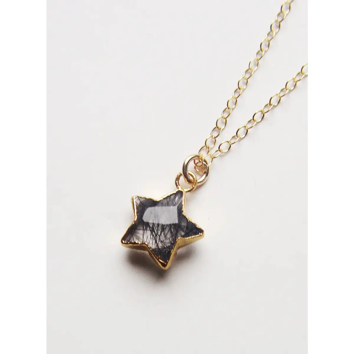 Black Rutilated Quart Star Gold Necklace 1