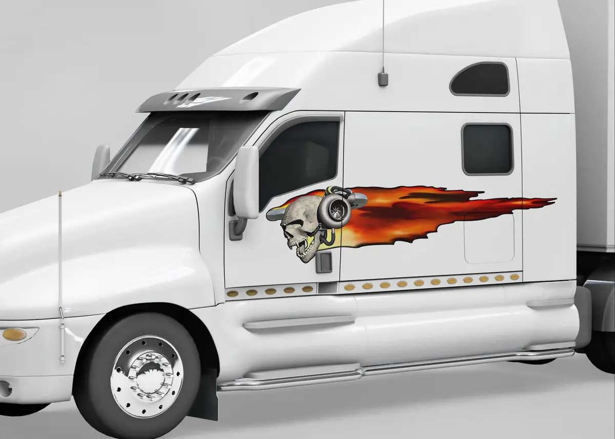 Turbo Skull Flames Vinyl Graphics Set Of 2 For Cars & Trucks 1