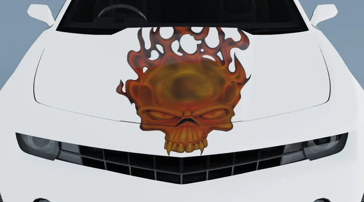 Flaming Skull Vinyl Decal – Hood Or Tailgate One Piece Graphic 1