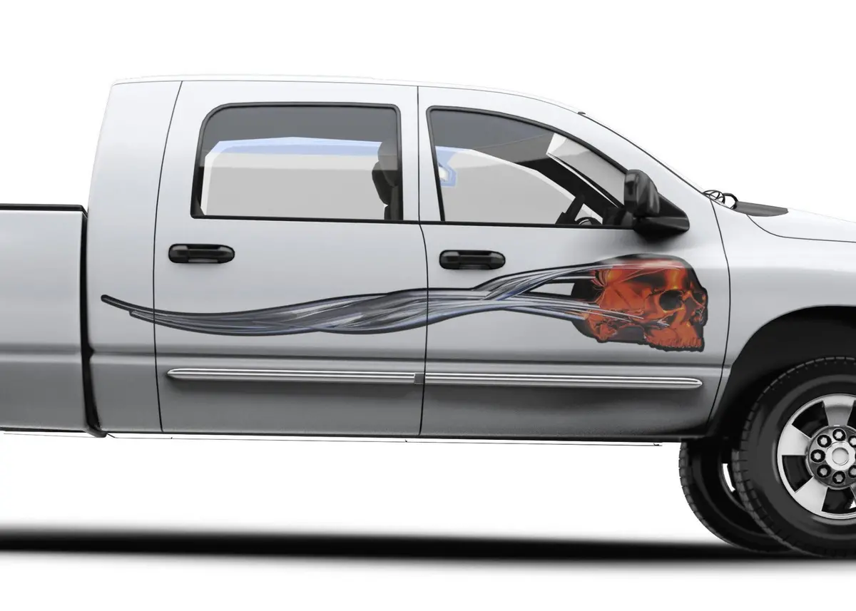 Flying Chrome Skull Side Vinyl Decals 1