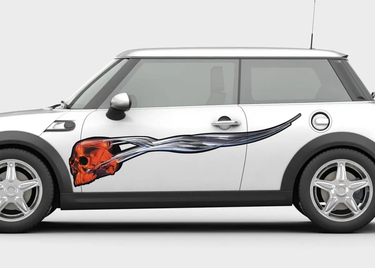 Flying Chrome Skull Side Vinyl Decals 2