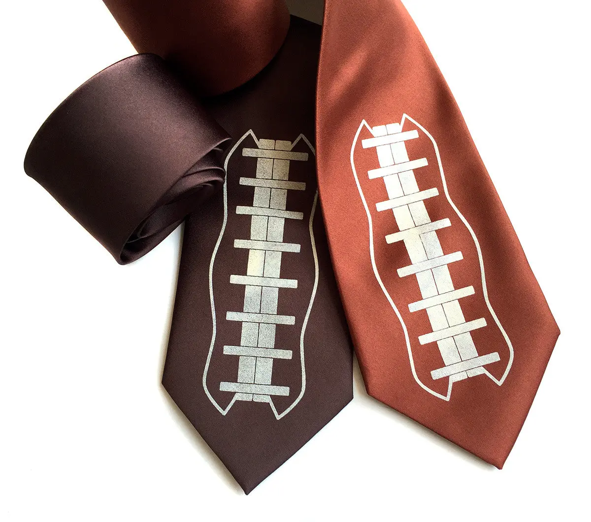 Football Tie. Football Lacing Print Silk Necktie. 1