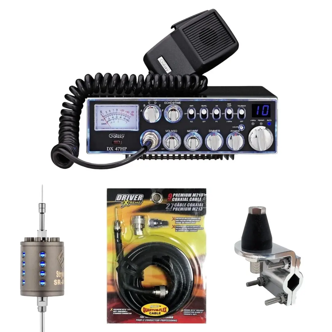 Galaxy Dx-47Hp 10 Meter Radio, Stryker Sr-A10, Drx-3402 Heavy Duty Antenna Mirror Mount, Drx-1518 18 Foot Premium M213, Combo 1