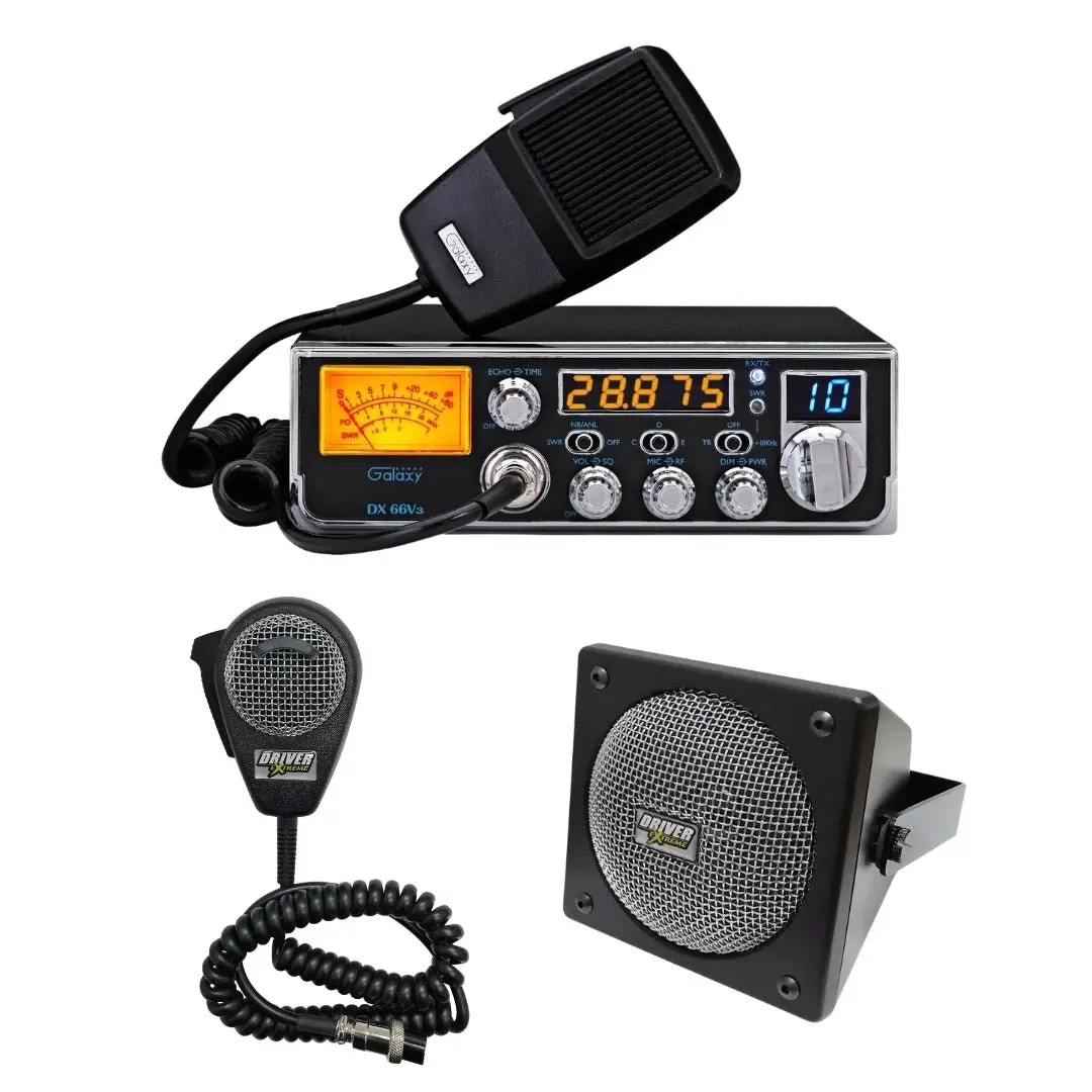 Galaxy Dx 66V3 10 Meter Radio, Drx-9010 External Speaker, Drx-6560 4 Pin Noise Cancelling Dynamic Microphone, Combo 1
