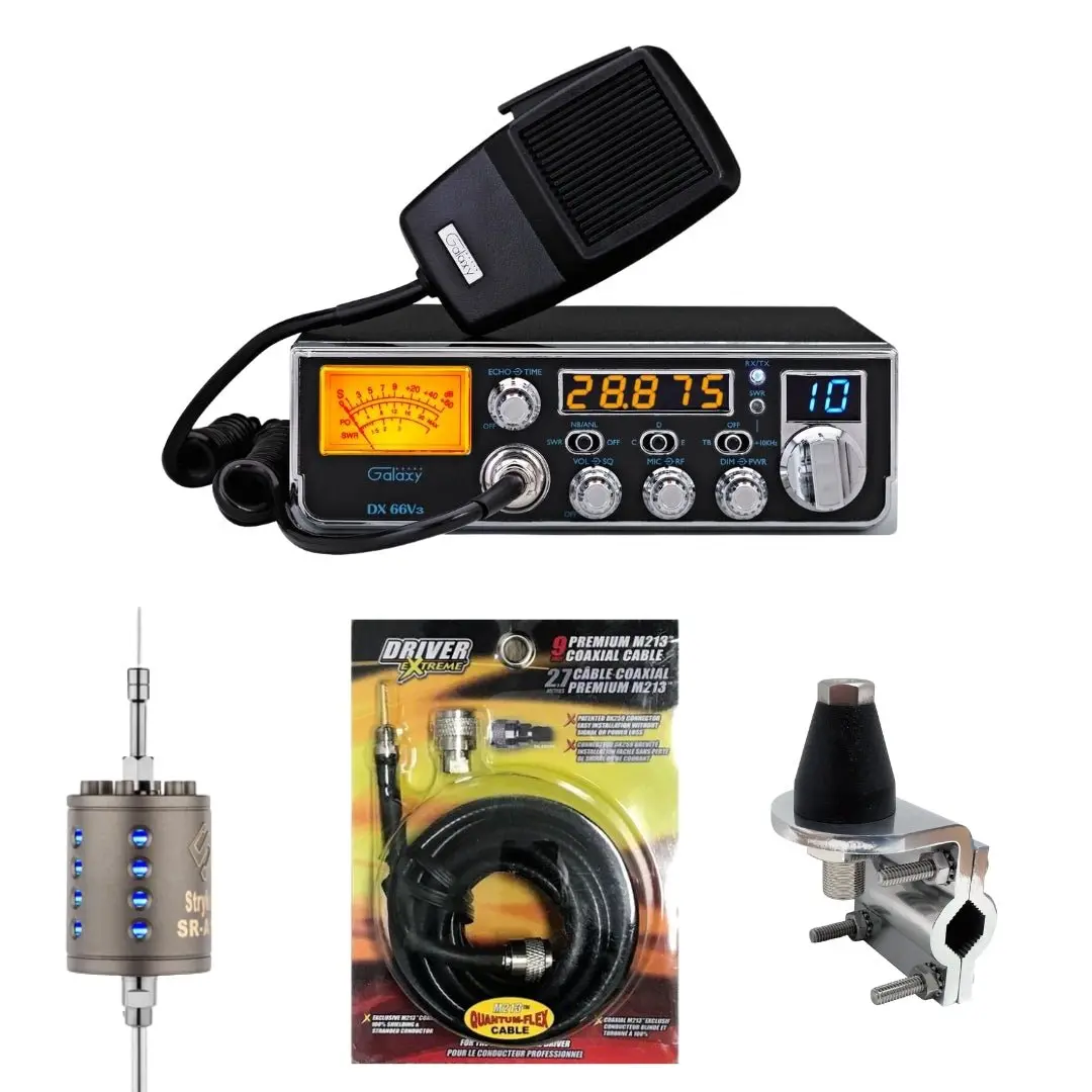 Galaxy Dx 66V3 10 Meter Radio, Stryker Sr-A10, Drx-3402 Heavy Duty Antenna Mirror Mount, Drx-1518 18 Foot Premium M213, Combo 1