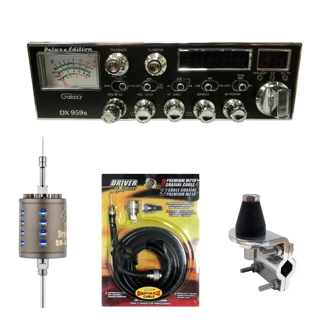 Galaxy Dx 959B Cb Radio, Stryker Sr-A10, Drx-3402 Heavy Duty Antenna Mirror Mount, Drx-1518 18 Foot Premium M213, Combo 1