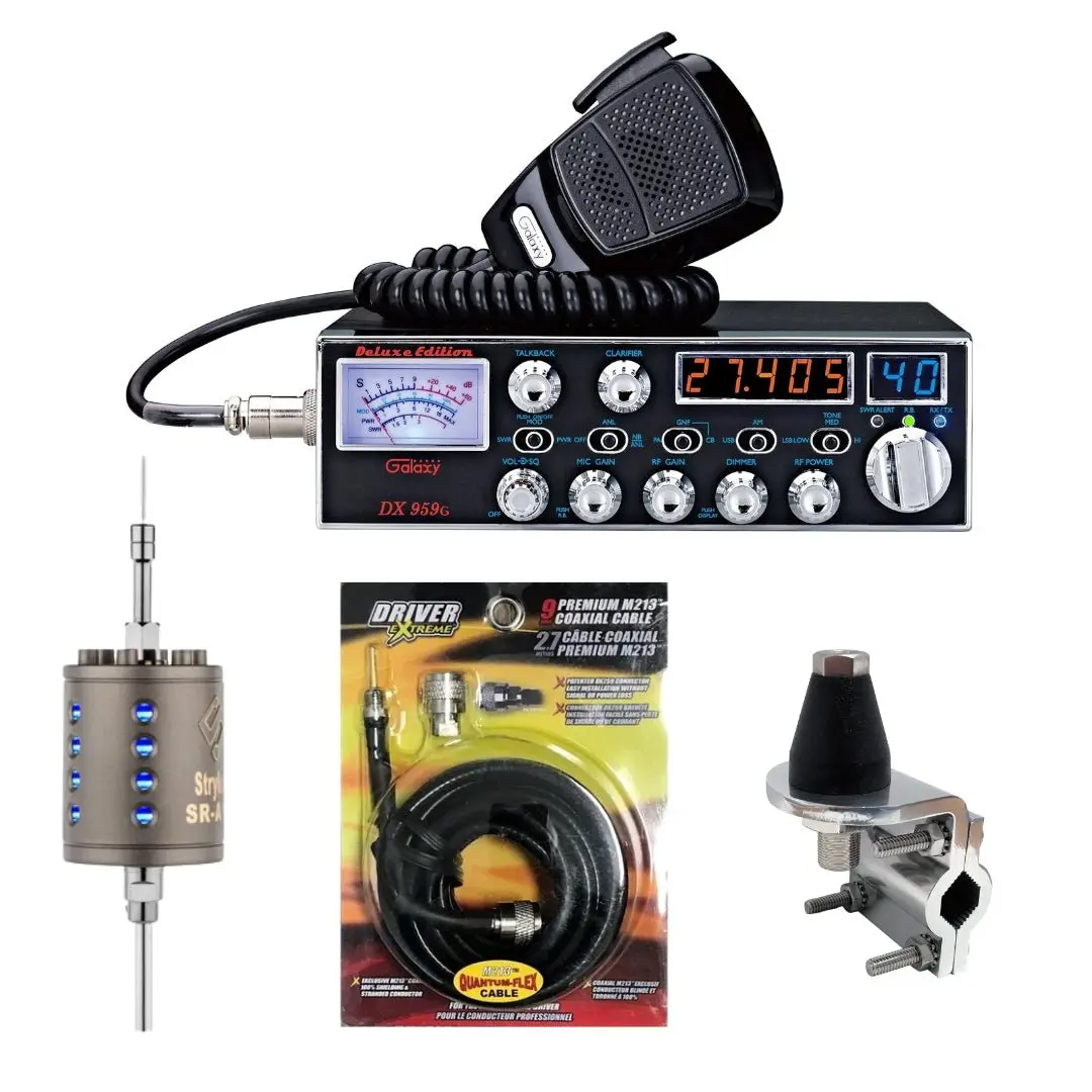 Galaxy Dx 959G Ssb Cb Radio, Stryker Sr-A10, Drx-3402 Heavy Duty Antenna Mirror Mount, Drx-1518 18 Foot Premium M213, Combo 1