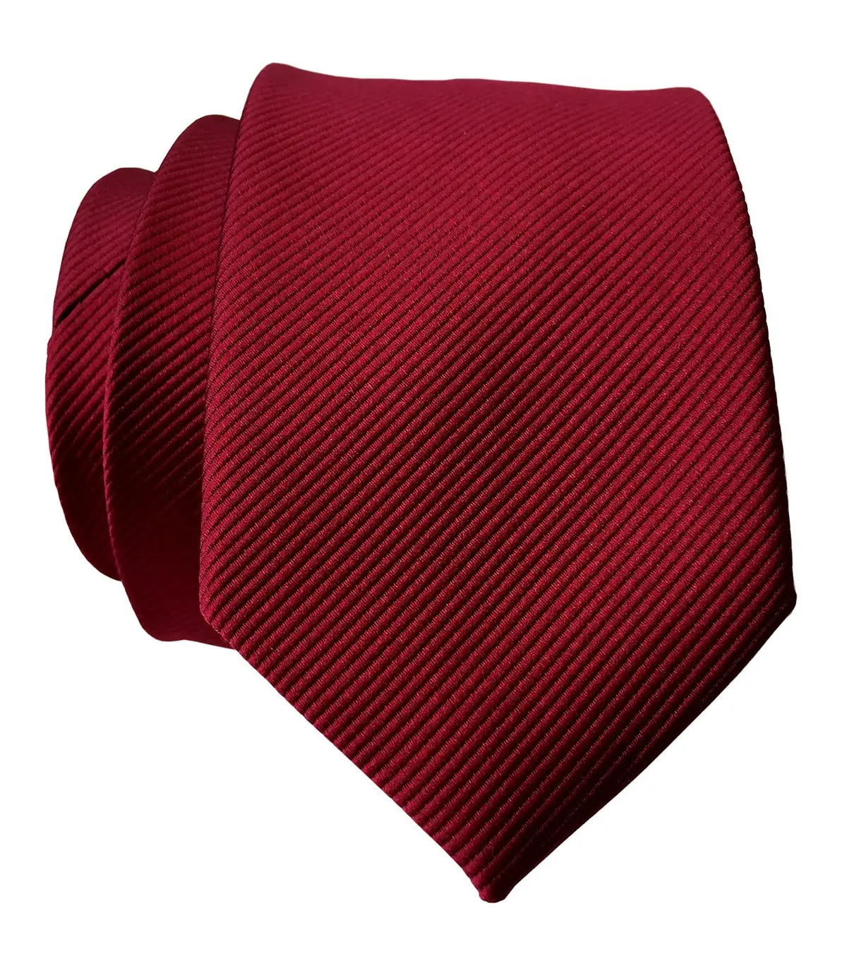 Garnet Red Necktie. Solid Color Fine-Stripe Tie, No Print 1