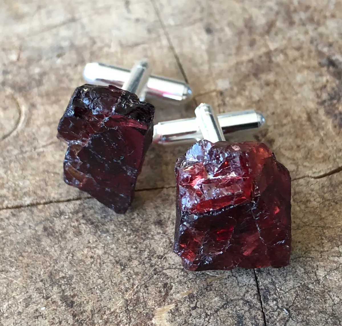 Garnet Cufflinks, Rhodolite Garnet Crystal Cuff Links 1